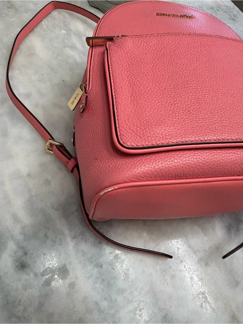 Michael Kors Jet Set Mini Backpack Pink Pebbled Saffino Leather Gold Hardware